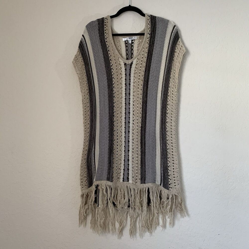 Wild Majesty‎ Crochet Knit Tunic Top S/M Stripe Sleeveless Fringe Boho Beach